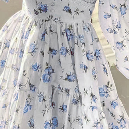 Lace Detail V-Neck Balloon Sleeve Dress - Image 8