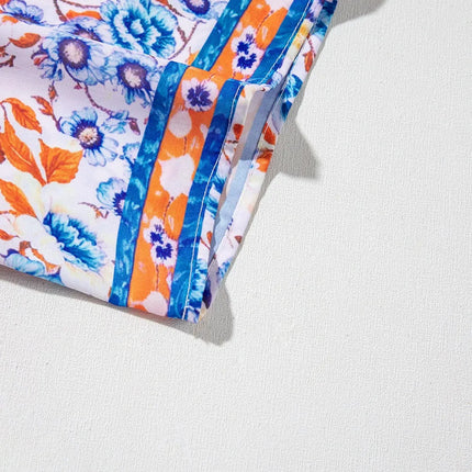 Mixed Floral Print Tie Neck Short Sleeve Dress - Image 12