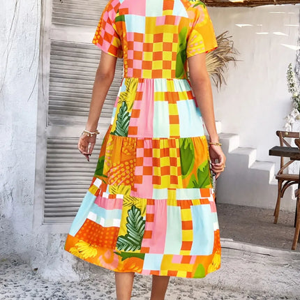 Devine Printed Johnny Collar Button Down Short Sleeve Midi Shirt Dress - Image 18