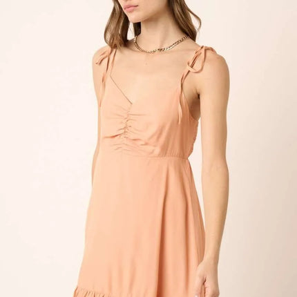 Mittoshop Ruched Detail Spaghetti Tie Mini Dress - Image 3