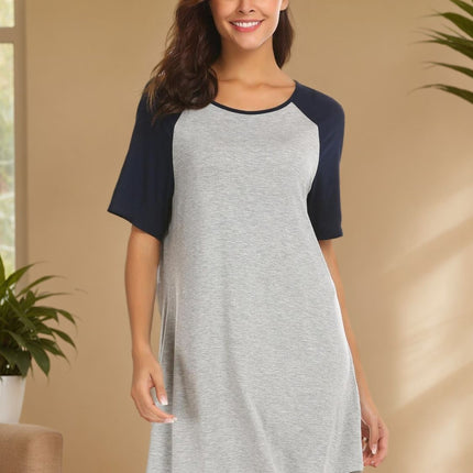 Round Neck Short Sleeve Contrast Lounge Dress - Image 1