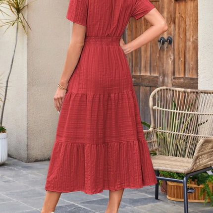 Tiered Notched Short Sleeve Dress - Image 18