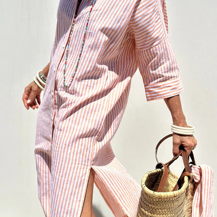 Tied Button Up Three-Quarter Sleeve Dress - Image 6