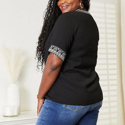 Double Take Embroidered Notched Neck Top - Image 10