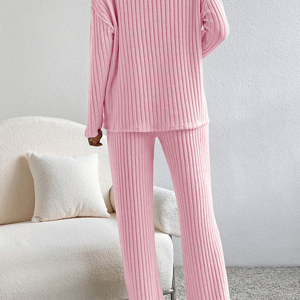 Ribbed V-Neck Top and Pants Lounge Set - Image 13