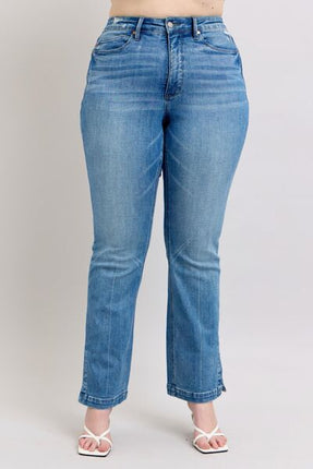 Judy Blue HW Tummy Control Vintage Wash Side Slit Slim Boot Jeans - Image 10