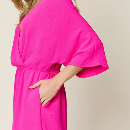 Double Take Full Size Surplice Wide Leg Jumpsuit with Pockets - Image 24