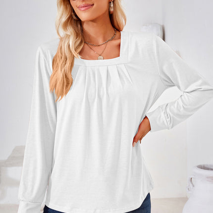 Square Neck Ruched Long Sleeve Blouse - Image 4