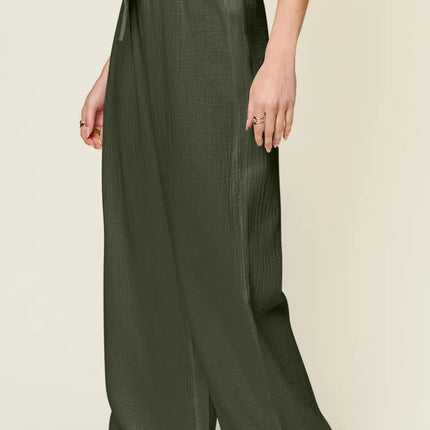 Double Take Full Size Texture Drawstring Wide Leg Pants - Image 14