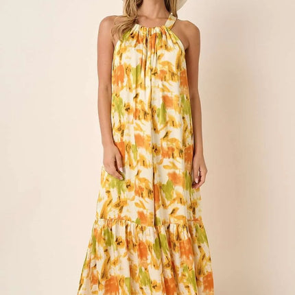 Mittoshop Watercolor Print Halter Neck Satin Maxi Dress - Image 8