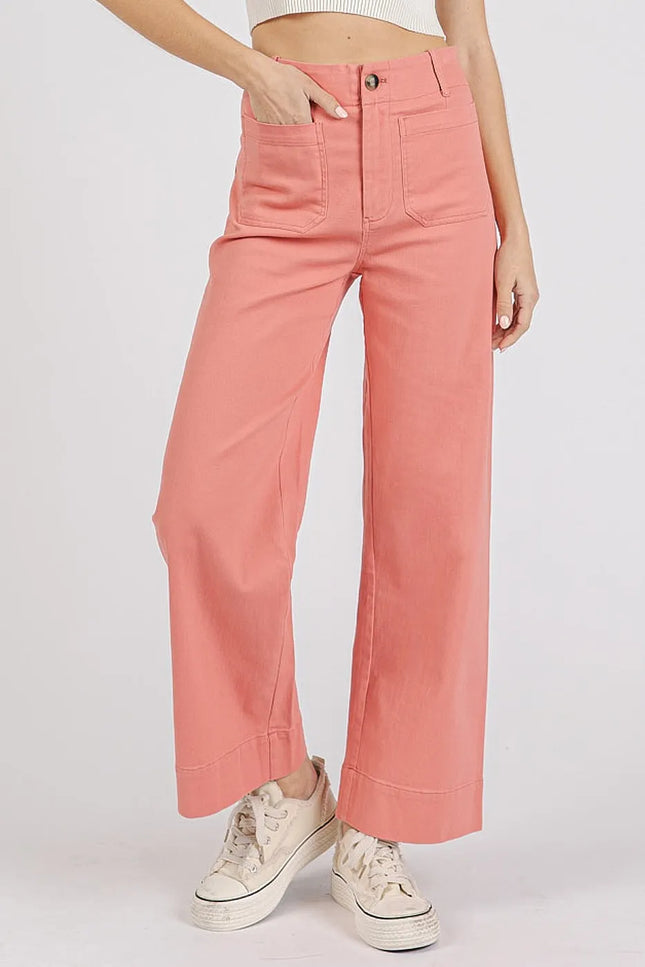 Mittoshop Twill Patch Pocket High Rise Wide Leg Pants