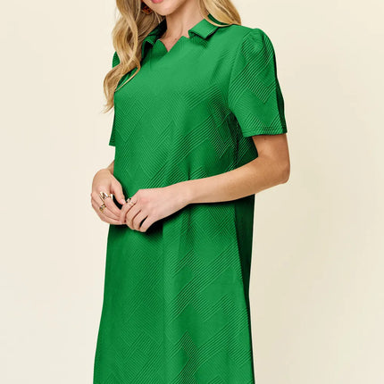 Double Take Full Size Texture Collared Neck Short Sleeve Dress - Image 12