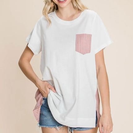 Cotton Bleu by Nu Label Contrast Striped Short Sleeve T-Shirt - Image 4