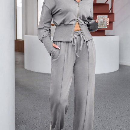 Dropped Shoulder Hoodie and Drawstring Pants Active Set - Image 1