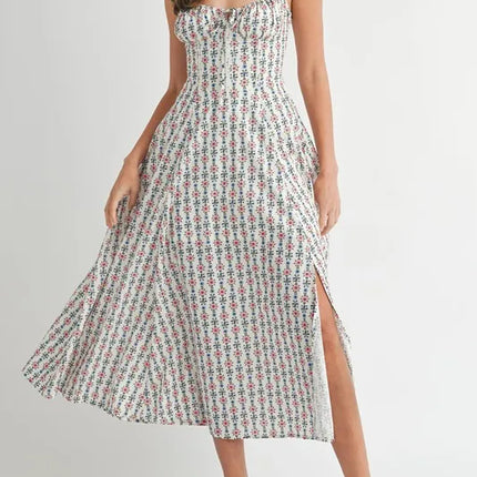 MABLE Floral Print Bustier Back Lace Up Midi Dress - Image 6