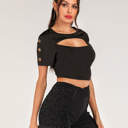 Cutout Grommet Detail Cropped Tee - Image 4