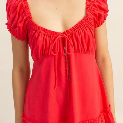 HYFVE Ruched Frill Tiered Short Sleeve Mini Dress - Image 5