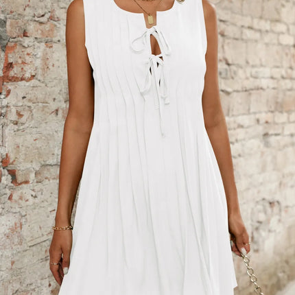Tied Front Pleated Sleeveless Mini Dress - Image 23