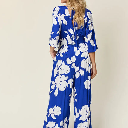 Double Take Full Size Printed Tie Back Wide Leg Jumpsuit - Image 3