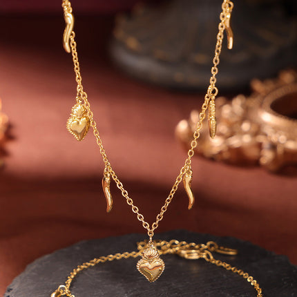 Stainless Steel Heart Charm Bracelet and Necklace Set - Image 2