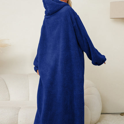 Pocketed Contrast Long Sleeve Hooded Lounge Dress - Image 24