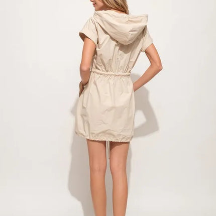 And The Why Short Sleeve String Details Hooded Mini Dress - Image 7