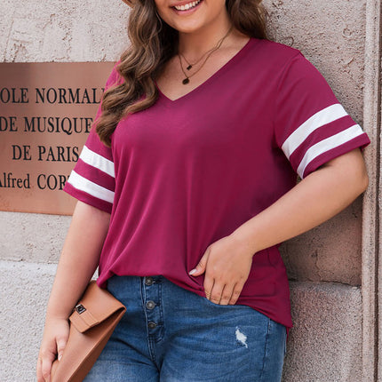 Plus Size Striped V-Neck Tee Shirt - Image 17