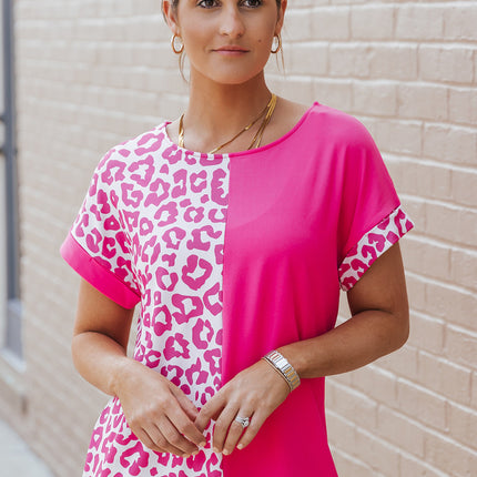 Leopard Two-Tone Round Neck Tee - Image 1