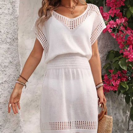 Openwork V-Neck Short Sleeve Cover-Up Dress - Image 22