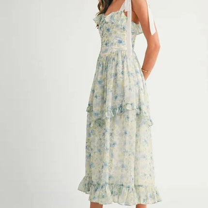 MABLE Floral Printed Shoulder Strap Midi Dress - Image 6