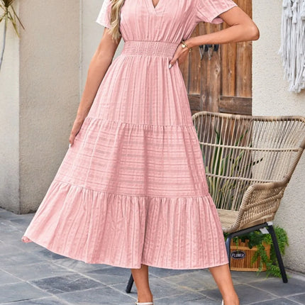 Tiered Notched Short Sleeve Dress - Image 2