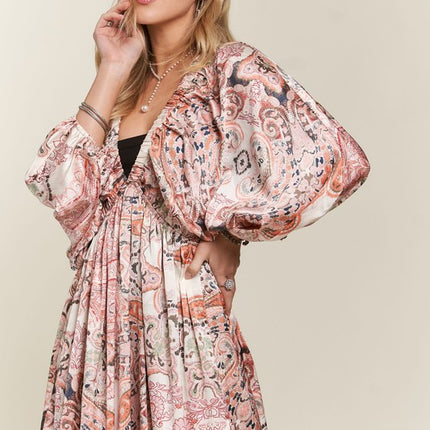 ADORA Printed V-Neck Batwing Sleeve Dress - Image 7