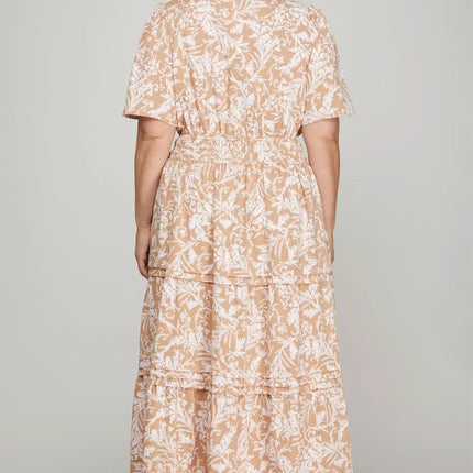 She + Sky Printed Notched Woven Tiered Pintuck Maxi Dress with Side Pockets - Image 5