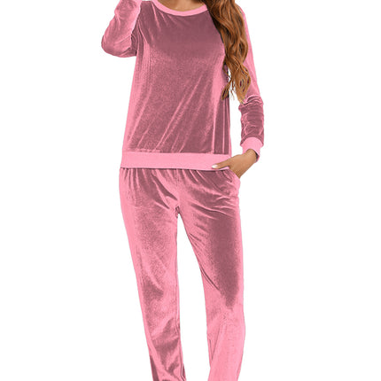 Round Neck Long Sleeve Loungewear Set with Pockets - Image 8