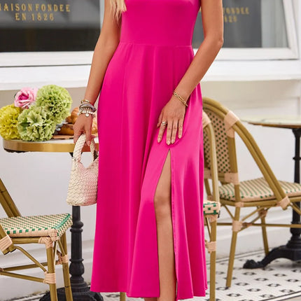 Side Slit Scoop Neck Wide Strap Dress - Image 2