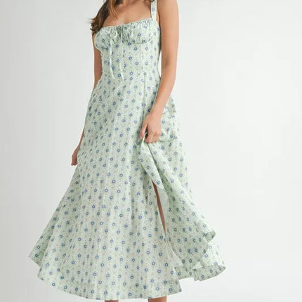 MABLE Floral Print Bustier Back Lace Up Midi Dress - Image 8