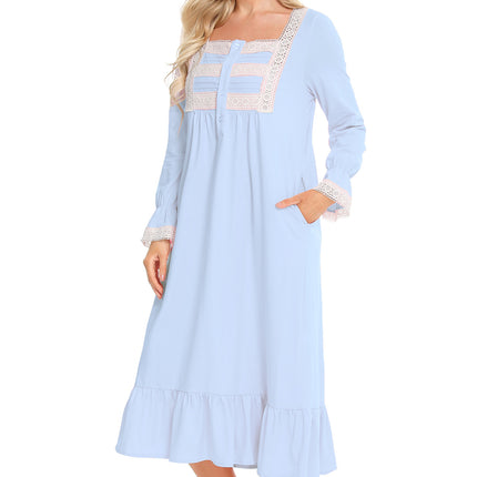 Lace Detail Square Neck Flounce Sleeve Night Dress - Image 3