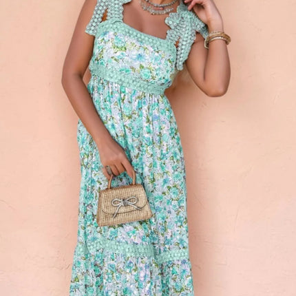 Lace Detail Square Neck Floral Dress - Image 2