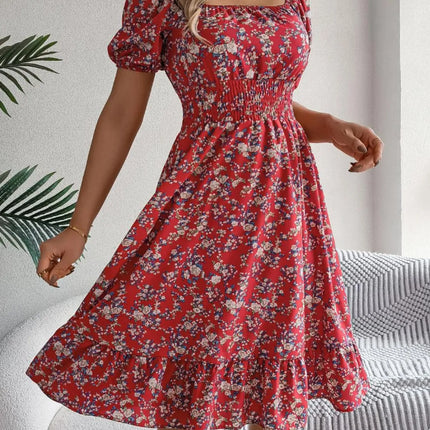 Ruffled Hem Floral Puff Sleeve Dress - Image 15