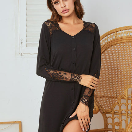 Lace Detail Long Sleeve Mini Lounge Dress - Image 6