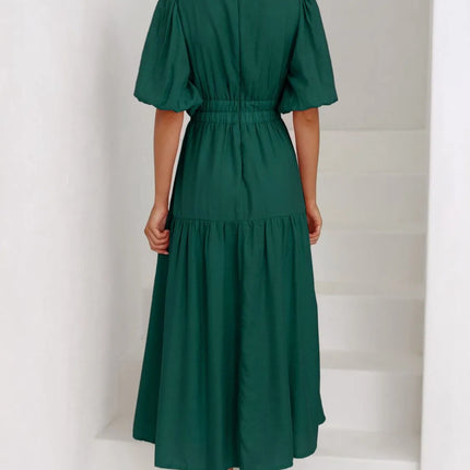 V-Neck Puff Sleeve Midi Dress - Image 24