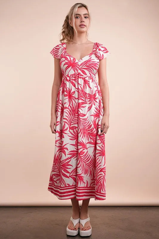 VERY J Tropical Printed Midi Summer Boho Dress