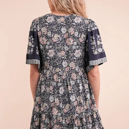 VERY J Shirring Detail Printed Woven Mini Dress - Image 3