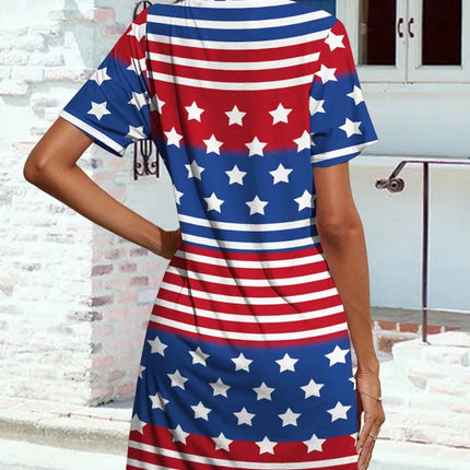 FAM-FAM Pocketd US Flag Printed Short Sleeve Dress - Image 2