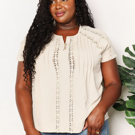 Double Take Crochet Buttoned Short Sleeves Top - Image 1