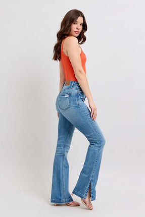 Judy Blue HW Tummy Control Vintage Wash Side Slit Slim Boot Jeans - Image 8