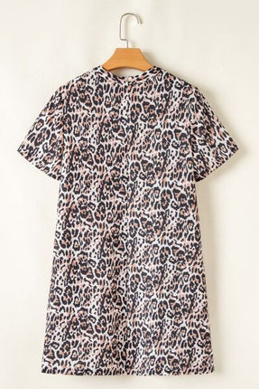 Leopard Round Neck Short Sleeve Mini Dress - Image 5