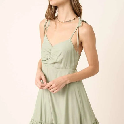 Mittoshop Ruched Detail Spaghetti Tie Mini Dress - Image 2
