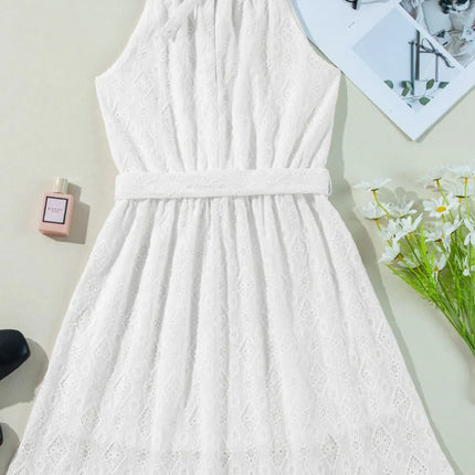 Lace Sleeveless Tied Waist Mini Dress - Image 10