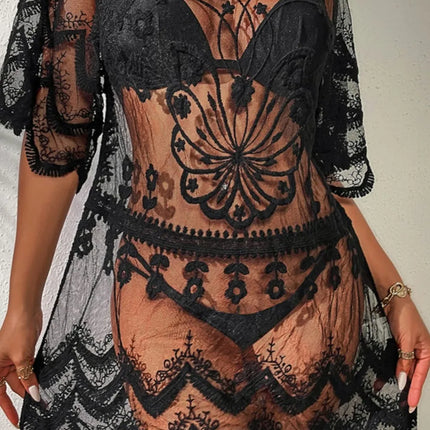Lace Round Neck Half Sleeve Cover-Up - Image 6